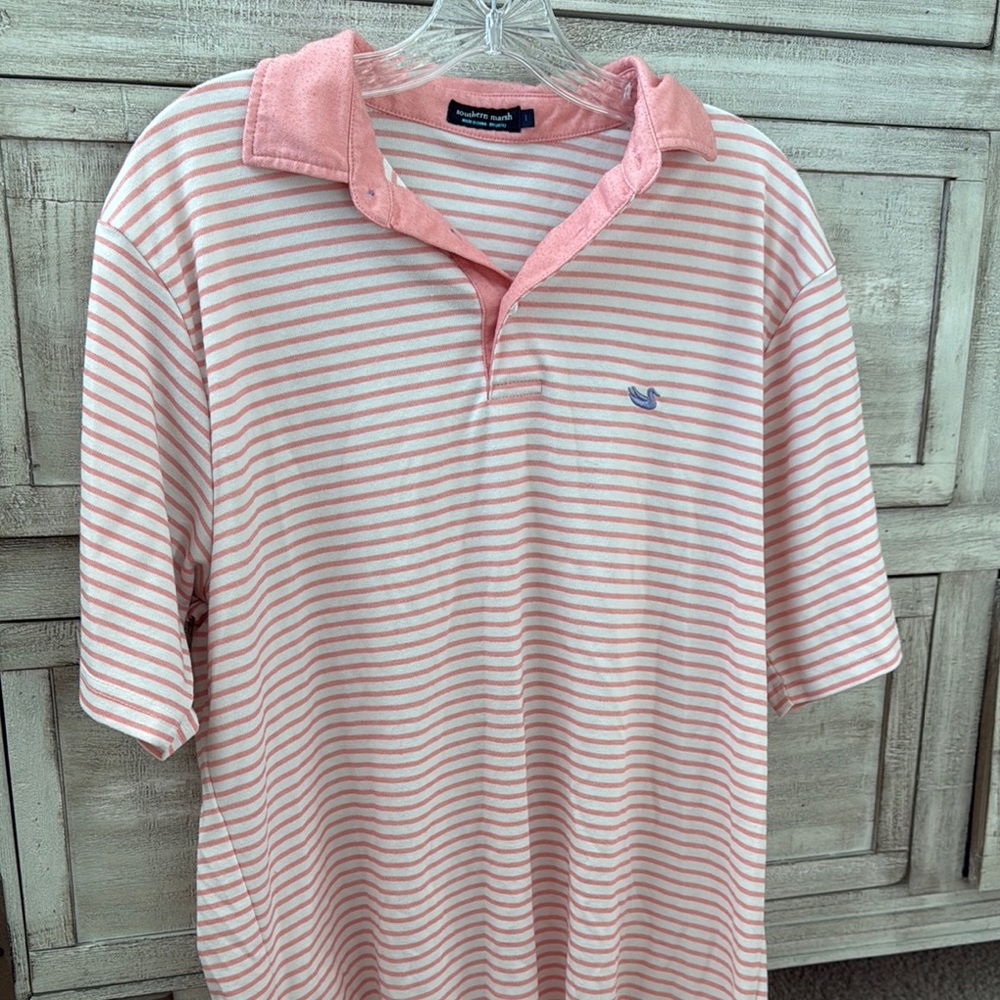 Southern Marsh Pink Polo Shirt with Striped Design